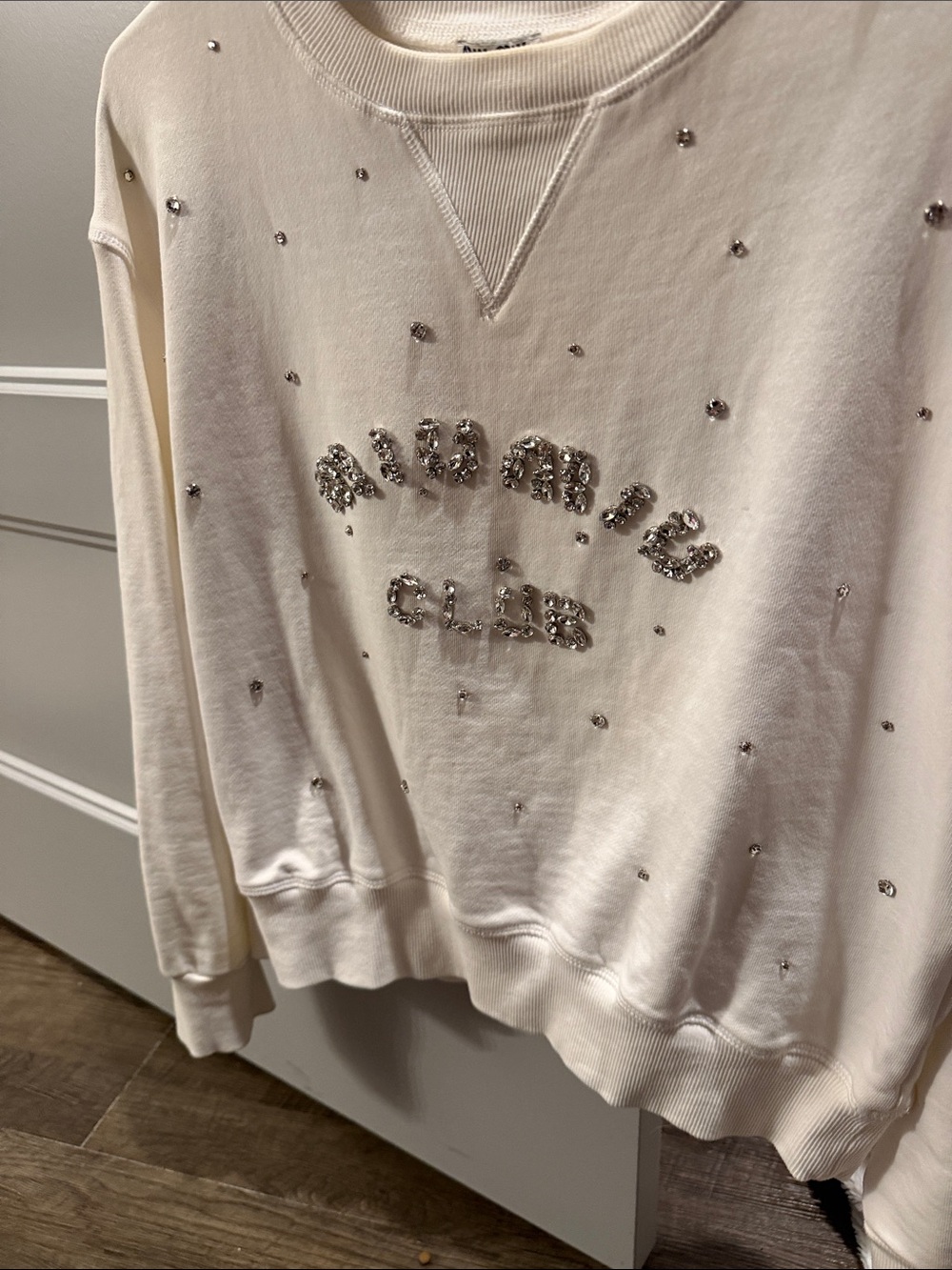Miu Miu white Embellished Crewneck Sweater with Crystal Studs